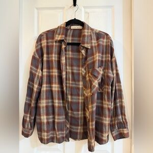 BE COOL Plaid Button Down Shirt - Brown and Cream